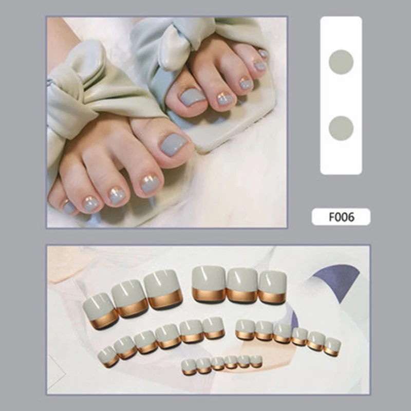 Pure Color Artificial Toe Nail, Cola para Festa Festival, 12 tamanhos, 24 pcs