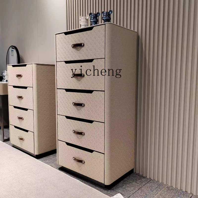 

ZZ modern simple saddle leather embossed with drawers chest storage bedside dining side chest
