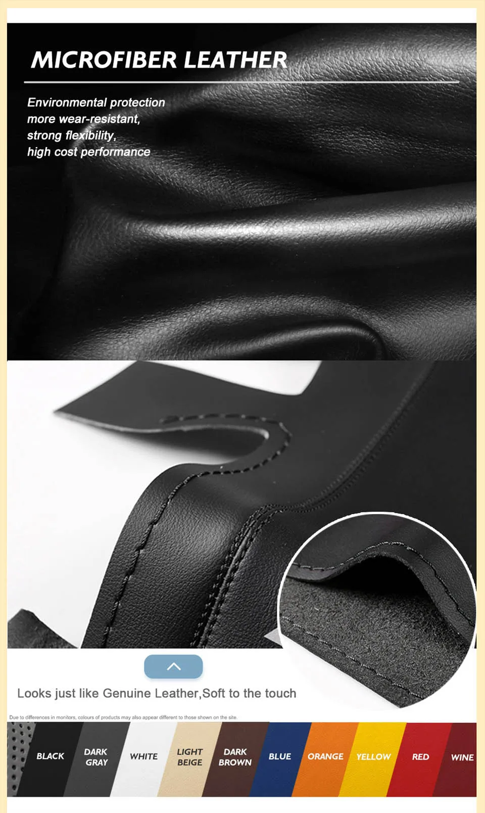 Maßgeschneiderte DIY-Lenkradabdeckung für Hyundai Ix 35 Tucson 2 2011–2015, rutschfestes Ledergeflecht, Auto-Innenzubehör – Detail 3