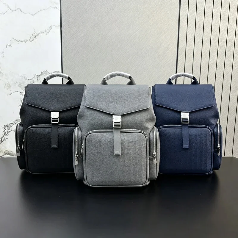 High End Fashion Men Business Travel Backpack Solid Color Leather Waterproof Laptop Bag Casual Commuting Gifts Handbag