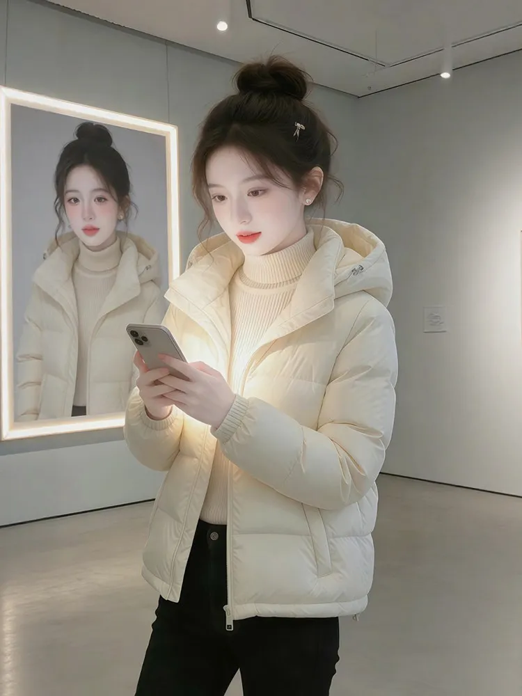 

Женская короткая пуховая куртка из хлопка, теплая зимняя куртка в корейском стиле, универсальная, пушистая, с капюшоном, на молнии, цветная