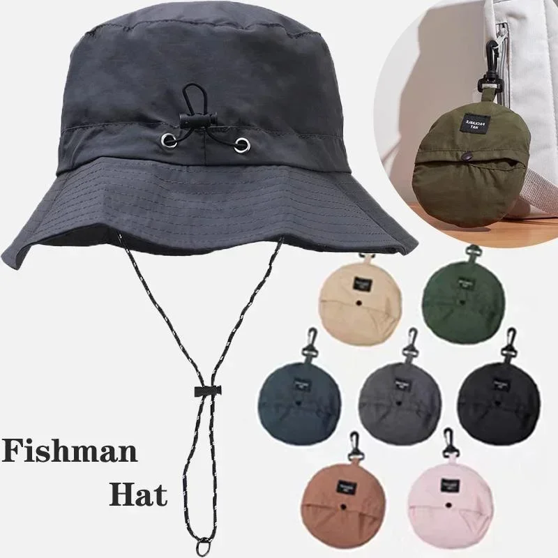 Summer Foldable Bucket Hat for Women Men Light Waterproof Beach Caps with Hook Adjustable Anti-UV Face Protection Fishing Hats