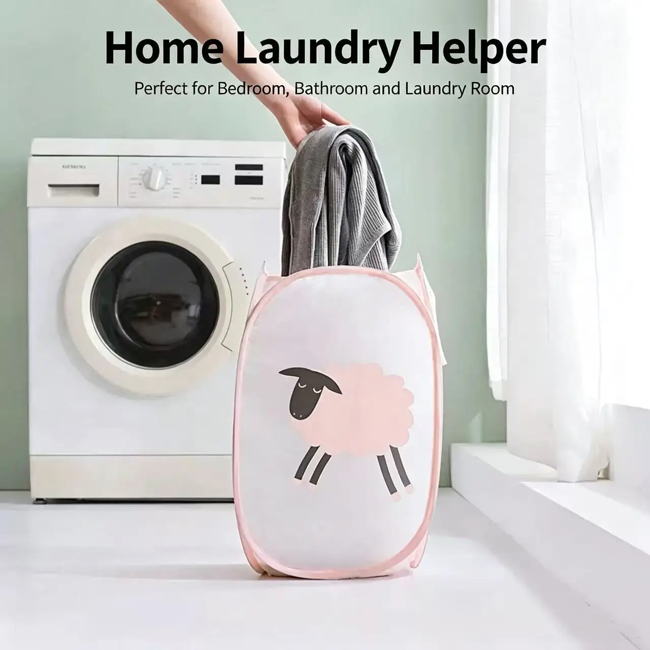 Foldable Mesh Laundry Basket, Cartoon Dirty Clothes Hamper, Breathable Storage Bin for Bedroom Bathroom Home Organizer view 4
