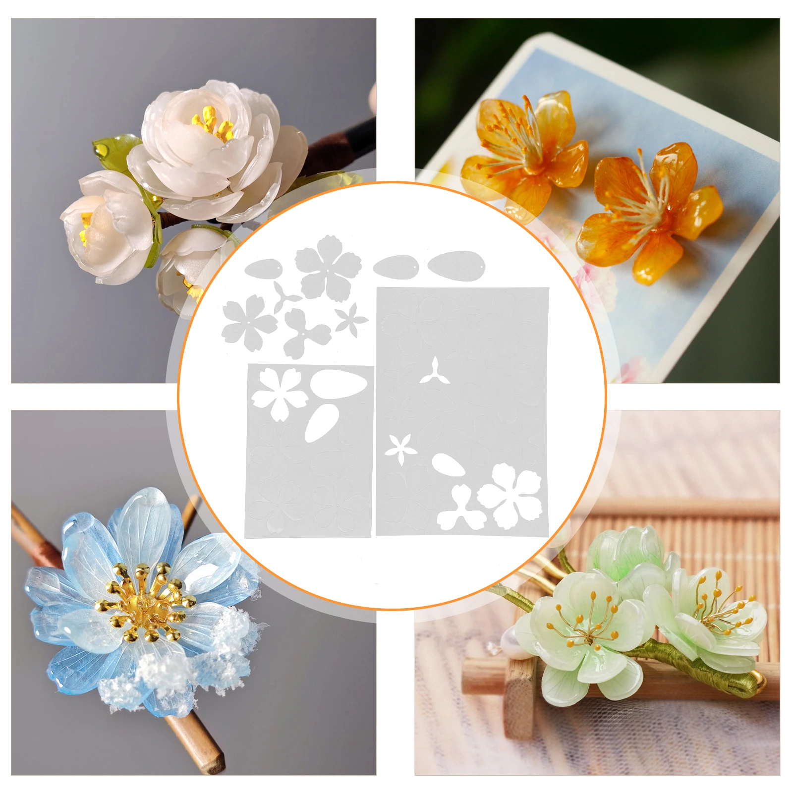 

2 Pcs Begonia Flower Hot Shrinkage Heat Film Combination Transparent Bops Shrinkable Embellishments