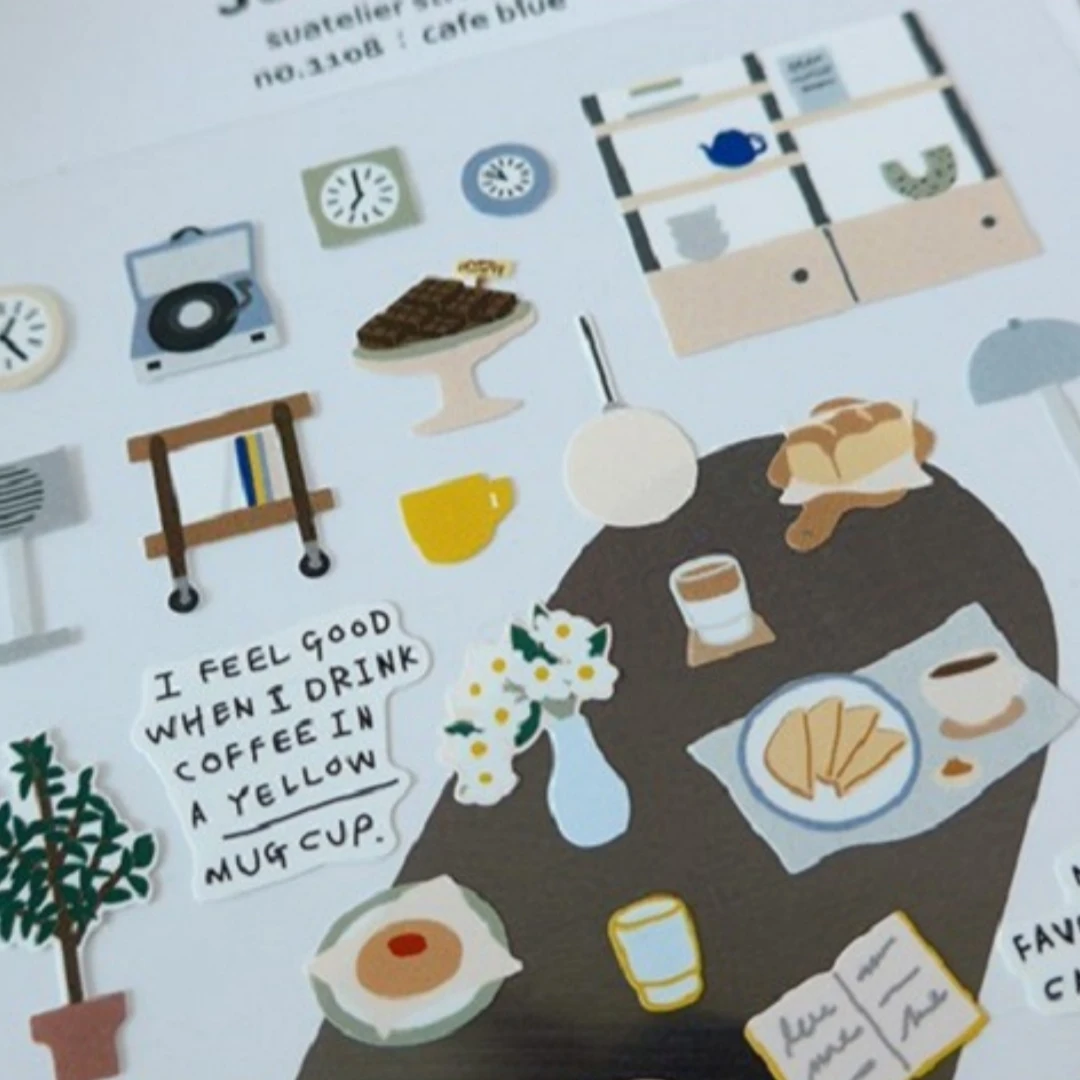 Korean Import Suatelier Cafe Blue Desserts Stickers Scrapbooking DIY Journaling Diary Stationery Sticker School Supplies