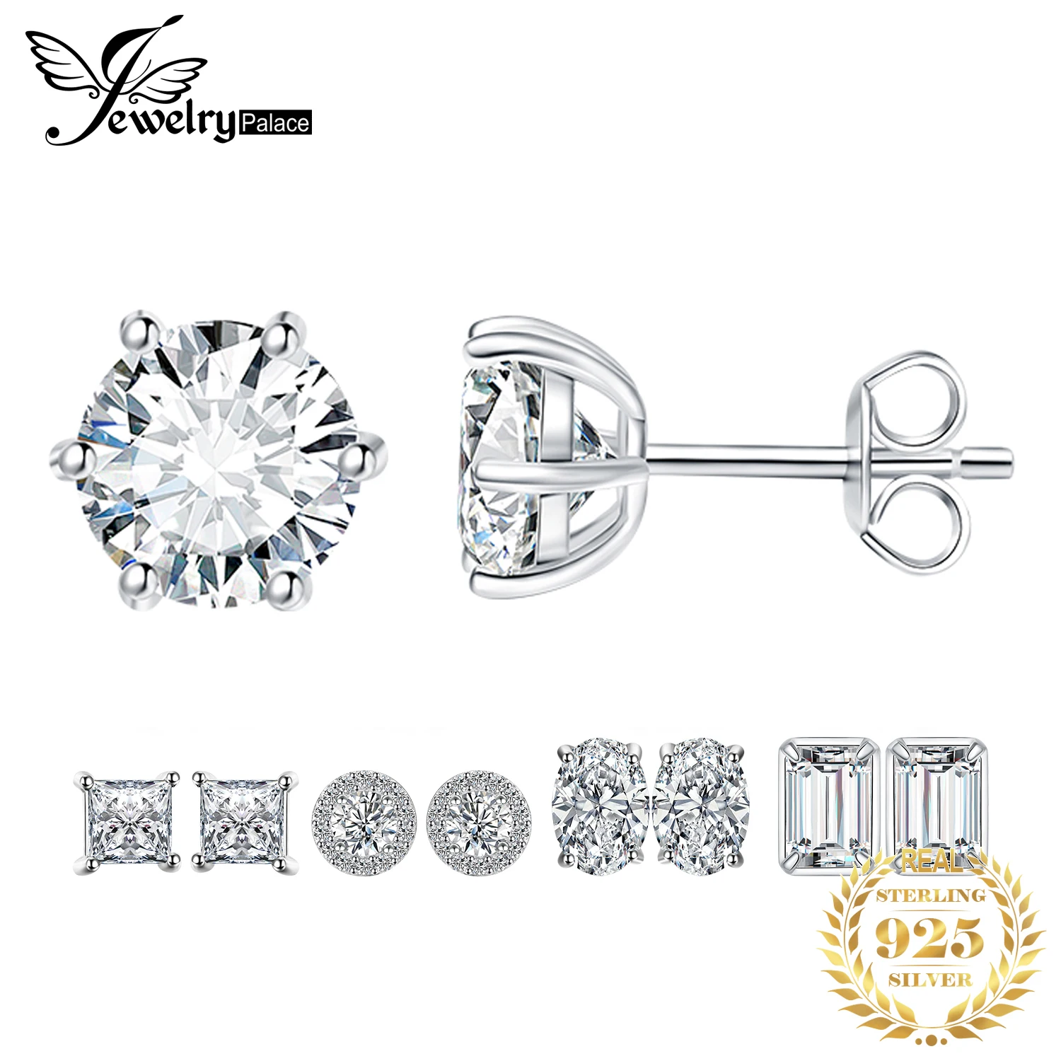 JewelryPalace 여성용 멀티 컷 큐빅, 웨딩 약혼, 925 스털링 실버 스터드 귀걸이, 일상 장식, 5A 