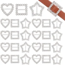 60Pcs Rhinestone Ribbon Buckles 3 Style Mini Buckles Crystal Buckle for DIY Craft Square Heart Star Shape Belt Buckle Sliders