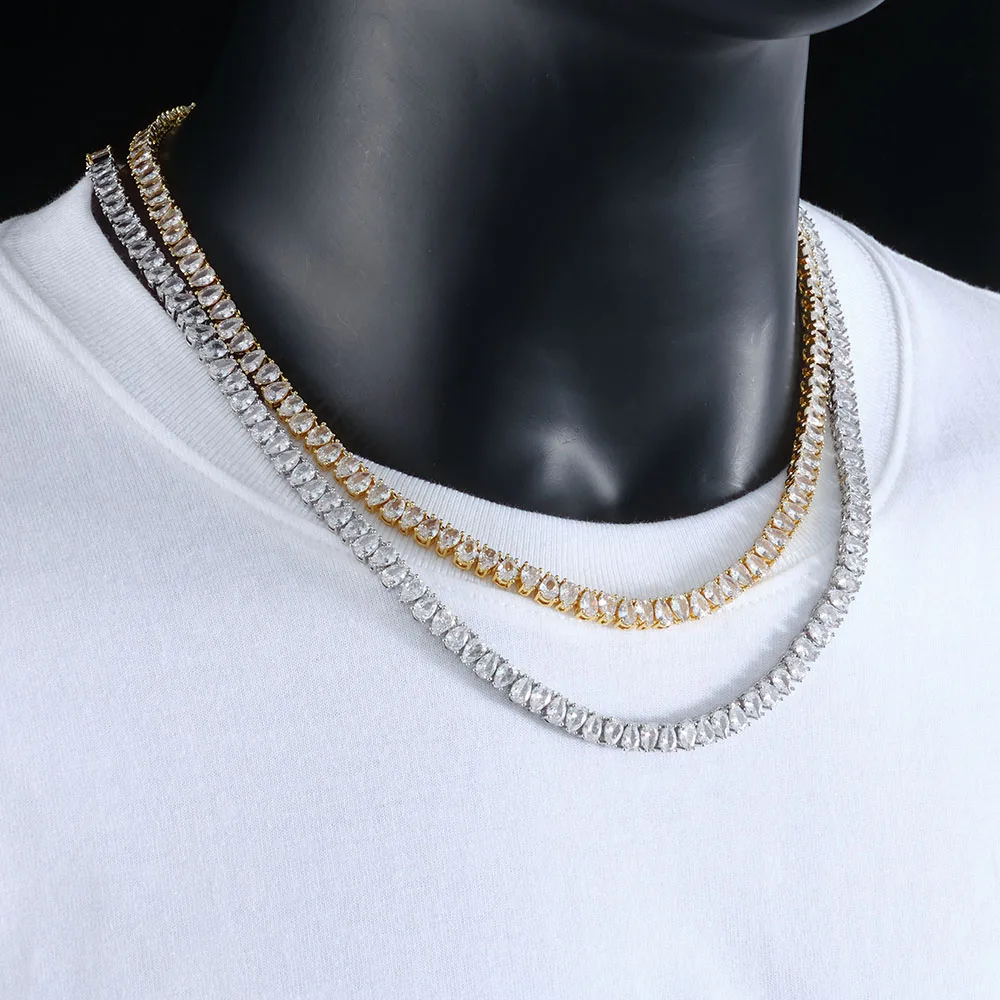 

Fashion Boutique in Stock 6MM Wide Tennis Chain Inlaid with Waterdrop shaped 5A Zircon Hip Hop Style Exquisite Gift