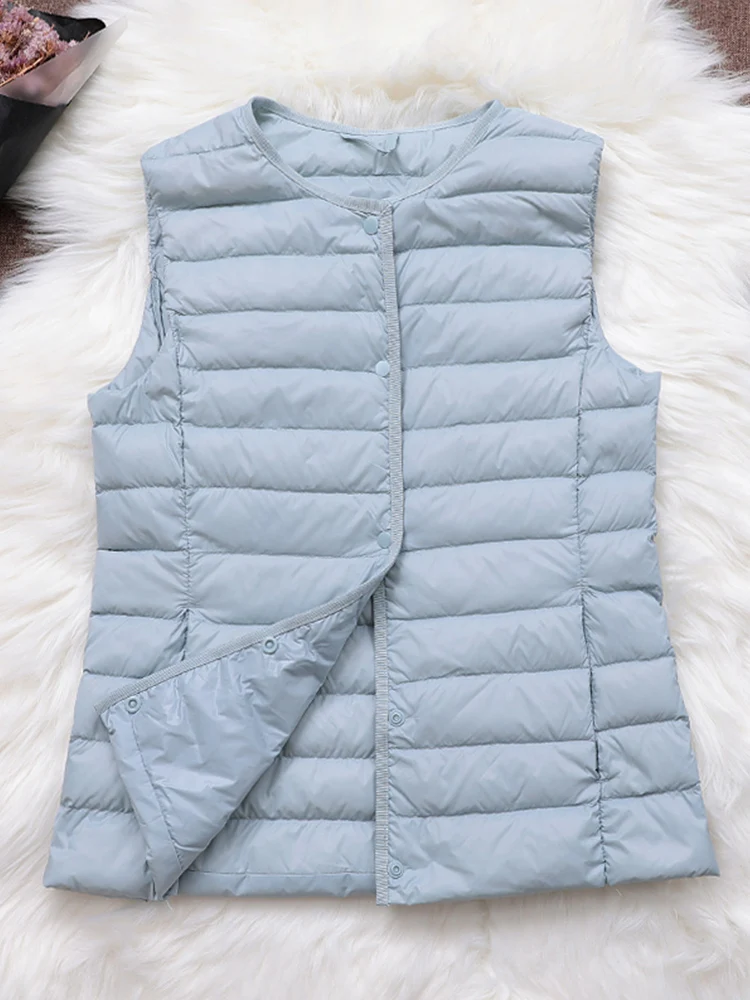 Fitaylor-Chaleco de plumón de pato blanco ultraligero para mujer, abrigo fino de plumón de pato, chaqueta sin mangas con cuello en V O cuello
