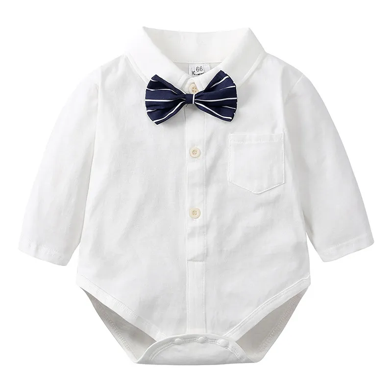 Baby Boy Baby Spring and Autumn Bag Fart Jumpsuit Handsome Gentleman Shirt Full Moon Hundred Days One Year Old Top