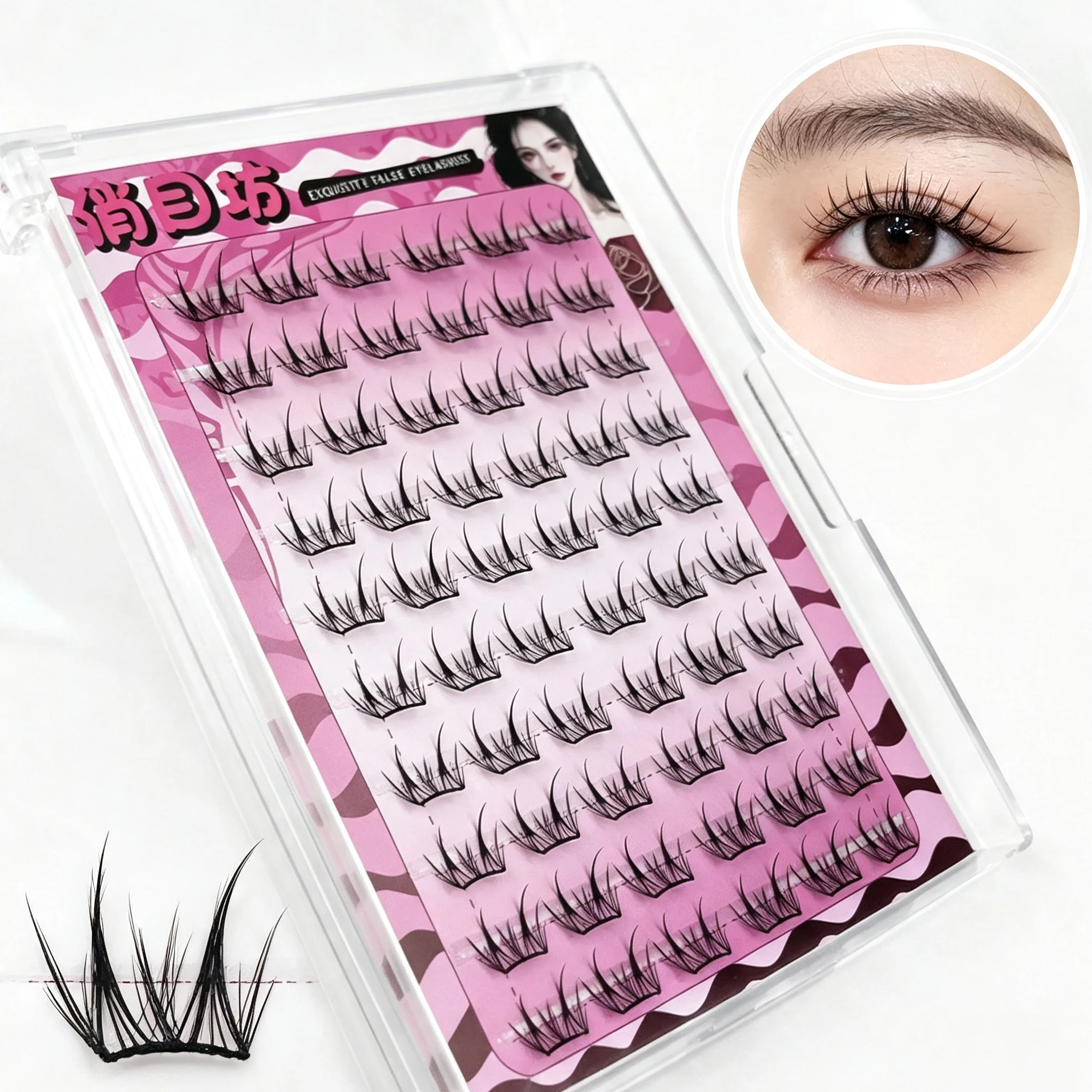 No Glue Self Adhesive Lash Clusters Fluffy Manga Korean Individual Lashes Reusable Easy DIY Eye Makeup for Beginners Daily Use