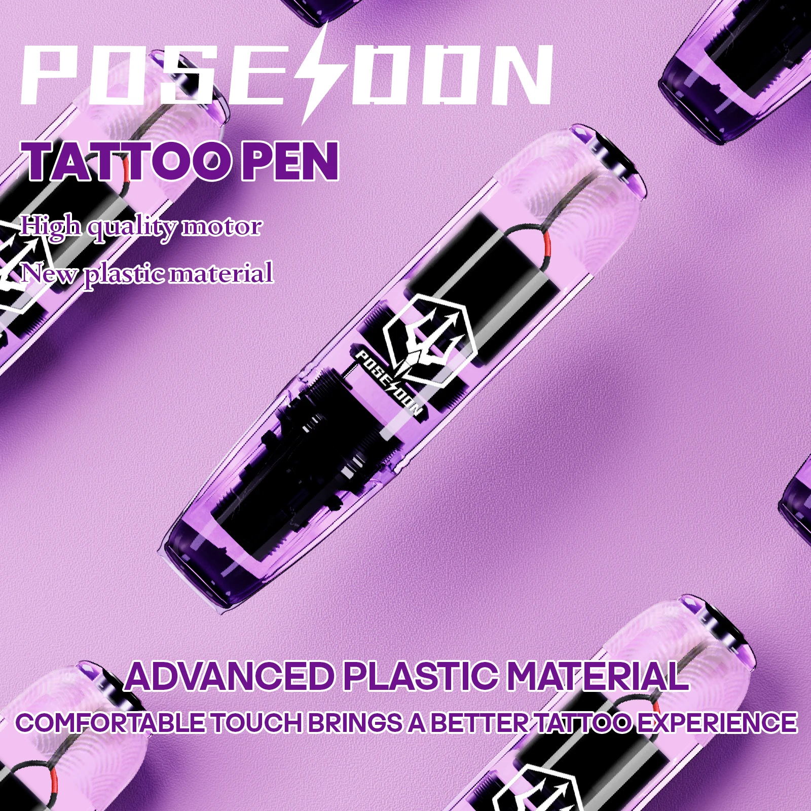 Tattoo Gun POSEIDON Purple Transparent Tattoo Pen For Permanent Makeup Tattoo Machine Wireless Tattoo Power Supply Tattoo Pen