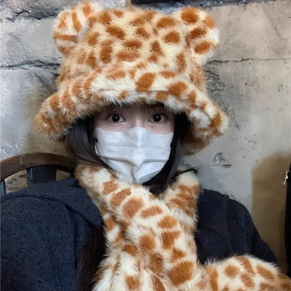 

Fashion Soft Warm Kitty Earmuff Scarf Harajuku Subculture Y2K Earmuff Scarf Cute Leopard Winter Plush Earflap Girls