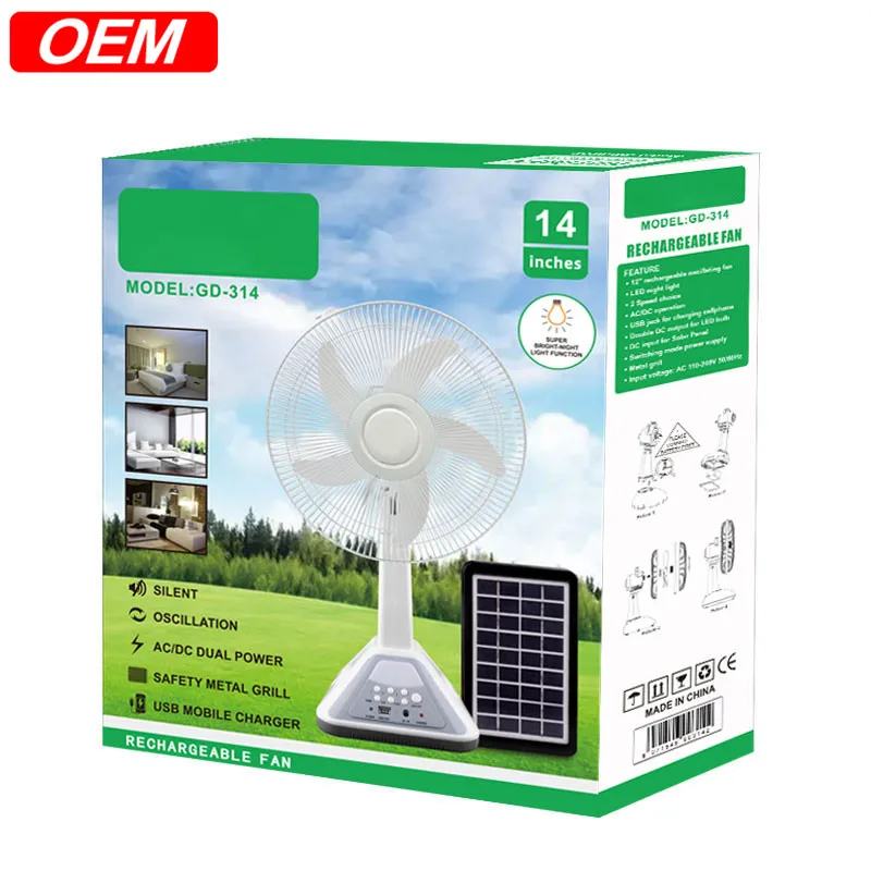

Solar Table Fan System with LED Lamp and USB Output for House Room Large Portable Rechargeable Fan OME Factory Price