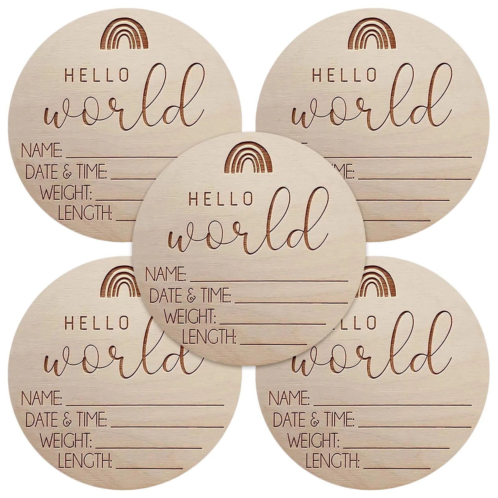 Newborn Announcement Sign 5PCS Hello World Newborn Welcome Sign New Baby Announcement Wooden Plaque Sign Rainbow Newborn Welcome