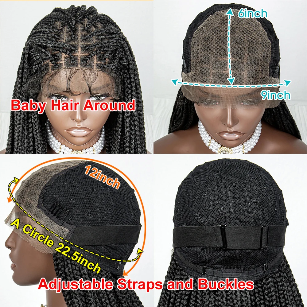 Perruques Lace Front Synthétiques Tressées avec Baby Hair pour Femmes Noires, Perruques sulfTressées avec Vague d'Eau, 36 Amarans