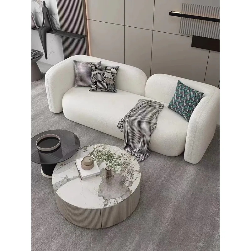 

Living room fabric sofa small apartment straight row Nordic simple modern hairdresser double Internet celebrity