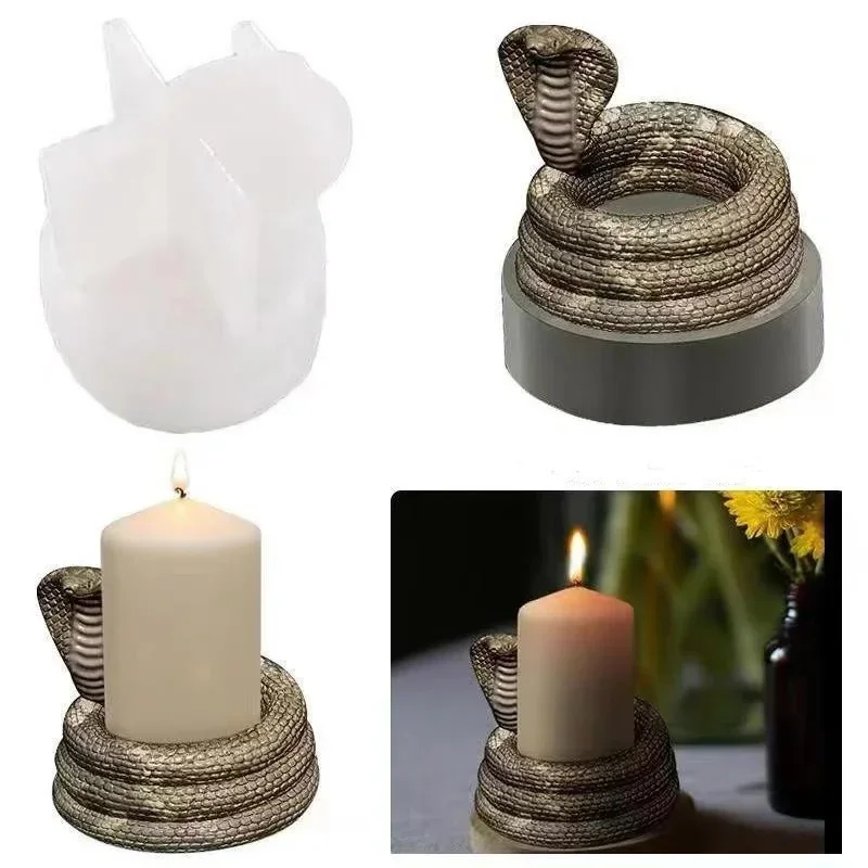 New Cobra Candle Holder Silicone Mold Diy Handmade Snake Shape Candlestick Epoxy Resin Mold Fondant Cake Candle Mould