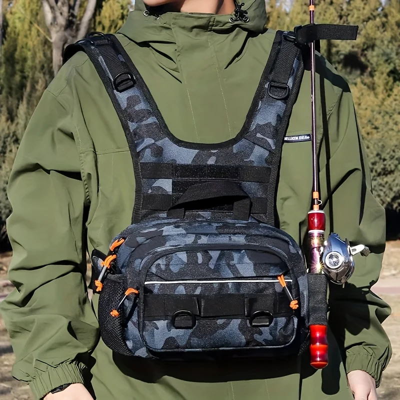 Men Tactical Fishing Backpack With Rod Holders Lure Chest Bag Gear Storage Bag Molle Outdoor Hiking Fanny Pack Hunting Rig Pouch
