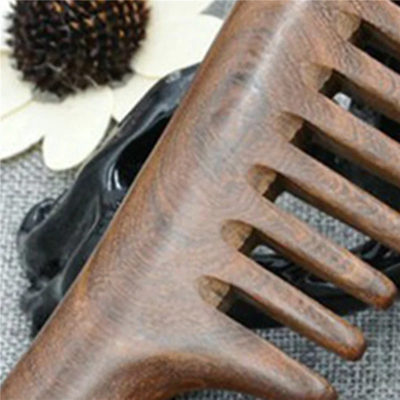 AGOUP 4X Sandalwood Wide Tooth Comb Curly Hair Portable Coarse Tooth Wooden Comb Hair Massage Tool Coarse