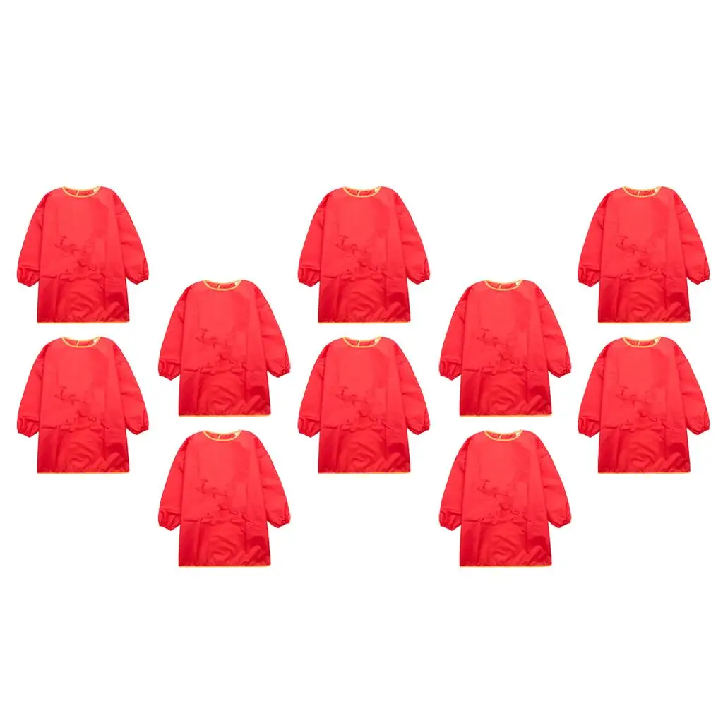 10x Kids Smock Painting Drawing Bib Waterproof Long Sleeve Apron Red_M