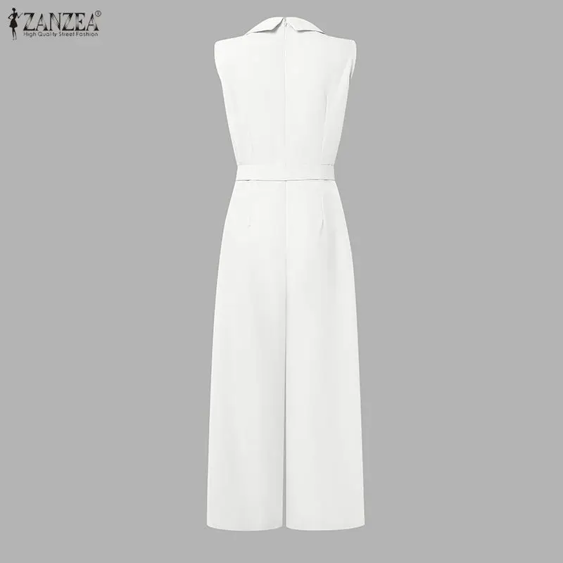 ZANZEA 2026 Sommer-Romper Modische Ärmellose Damen-Jumpsuits Elegante Büro-Overalls mit Weitem Bein und Reverskragen – Detail 11