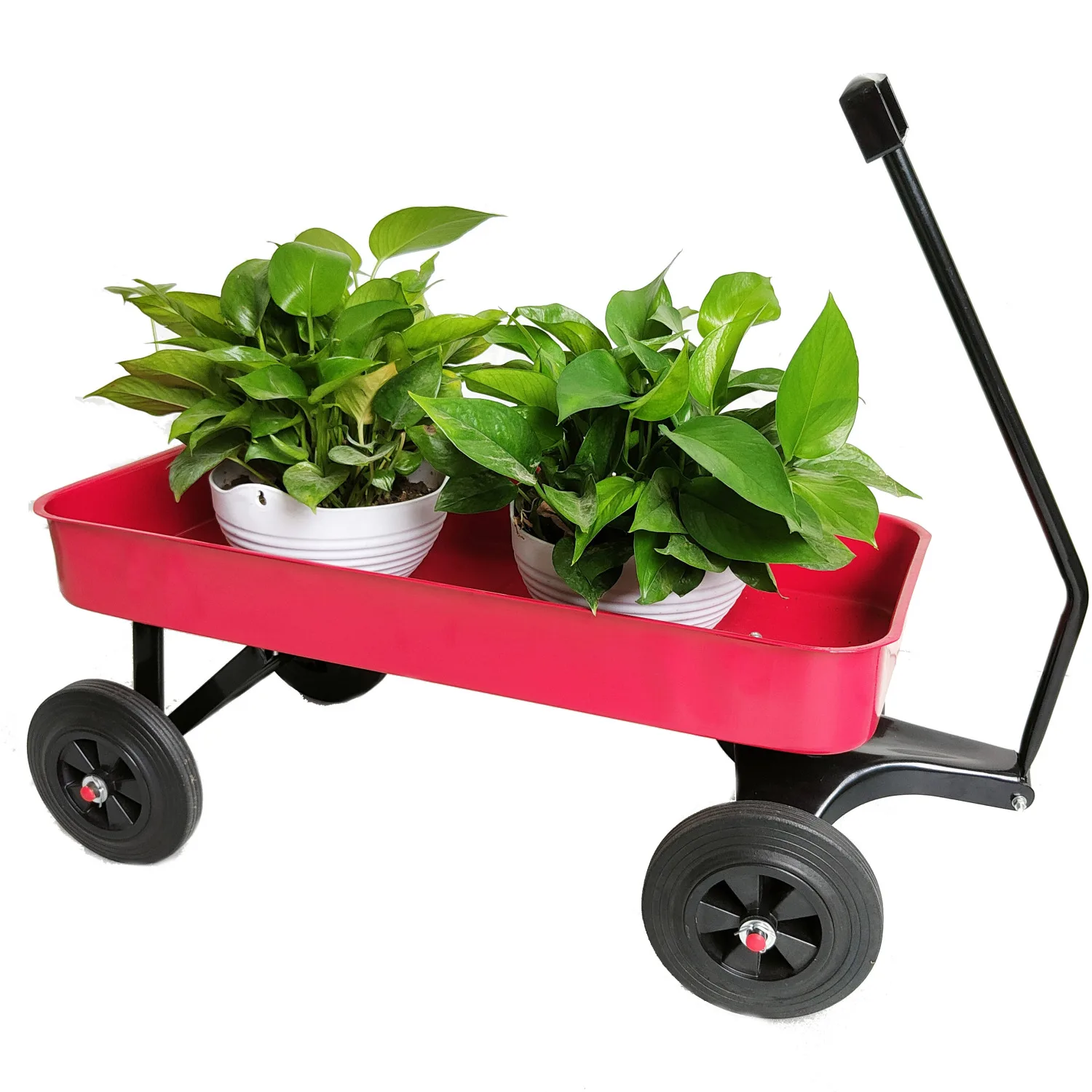 Garden cart Reuniong Railing, solid Wheels, All Terrain Cargo Wagon with 280lbs Weight Capacity, Red