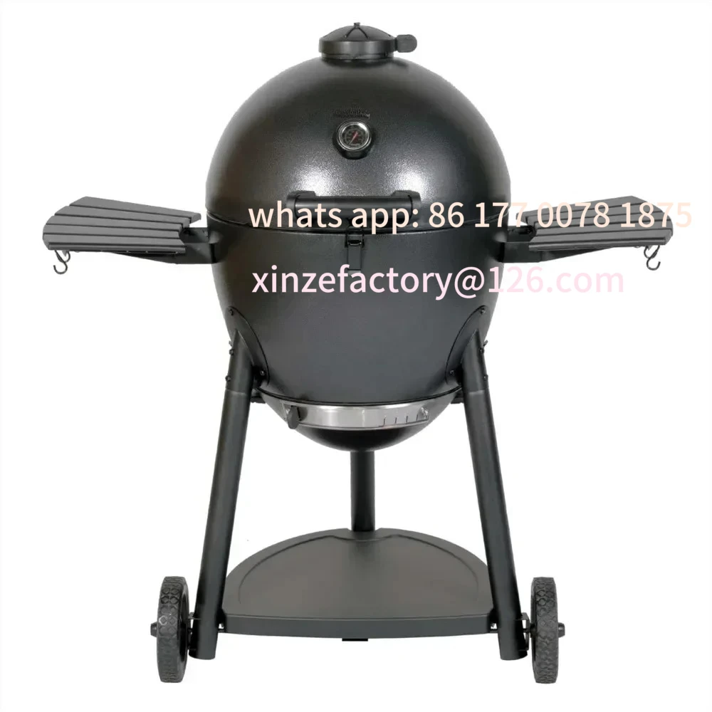 

Угольный гриль и коптильня с чугунными решетками, подставкой для подогрева и запирающейся крышкой, площадью 445 дюймов для приготовления пищи в графите