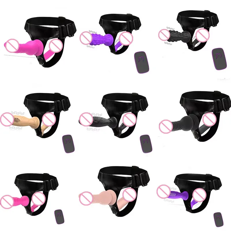 Remote Control Vibrating Silicone Strap On Dildo Harness, Adjustable Wearable Pegging Panties with Multiple Dildo Options, Coupl