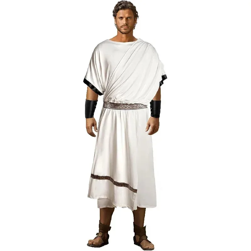 

Greek Toga Costume For Men - Adult Roman Halloween Dionysus Costume With Leather Wristband King Gladiator Clothing Suit