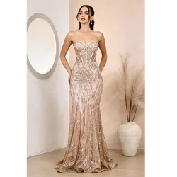 Elegant Women Evening Dresses Sweetheart Neck Sleeveless Prom Gowns Sequins Lace Up Sweep Train Dress For Party