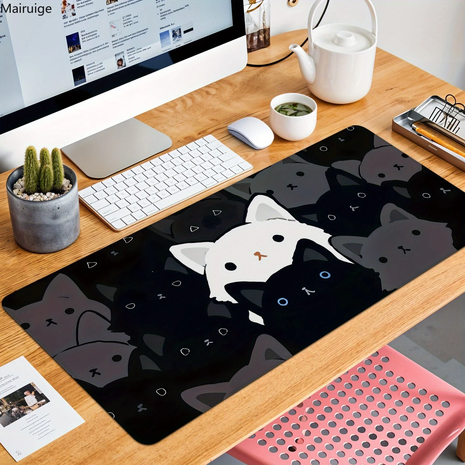 900x400MM Simpatico Mouse Pad Gatto Semplice Creativo Kawaii Grande Tappeto MousePad Accessori Per Computer Tastiera Tappetino Da Scrivania Impermeabile