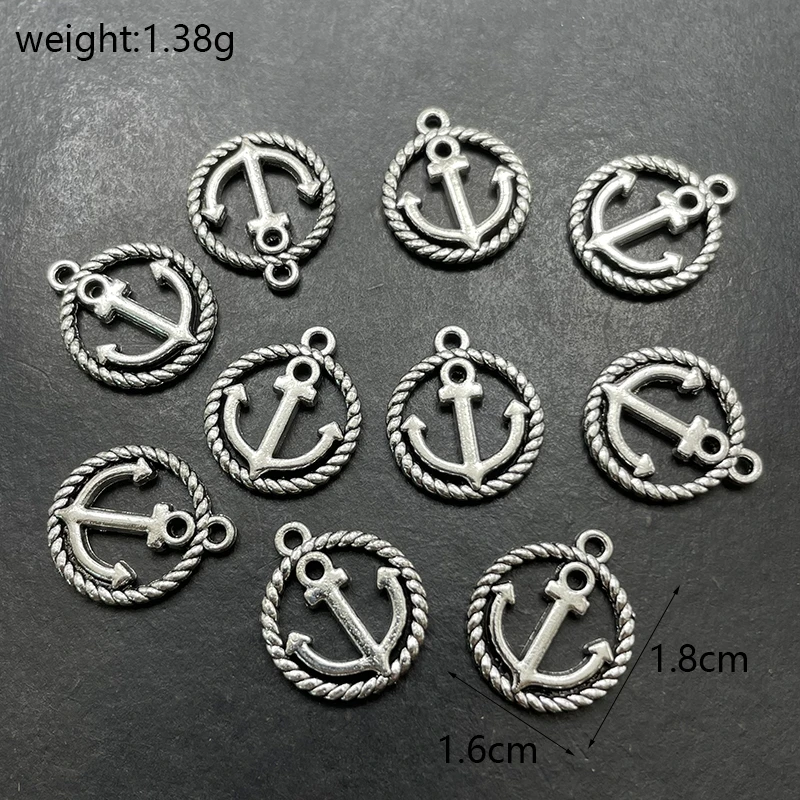 10pcs Antique Silver Plated Anchor Rudder Fish Hook Charms Ocean Marine Pendants For Diy Making Findings Supplies Accessories