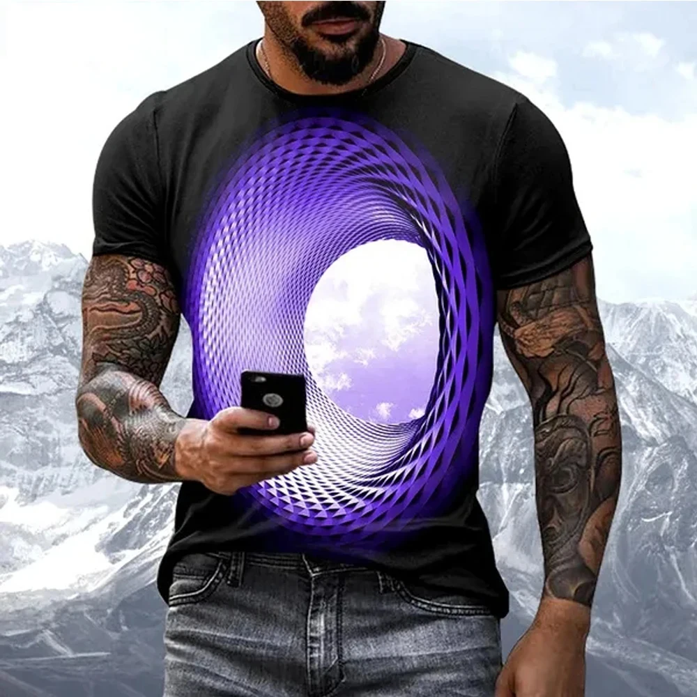 Fashion Hot Sales Personality Fun Sky graphic t shirts For Men New Casual Three-dimensional Vortex Printed Oversized O-neck Tees image 5