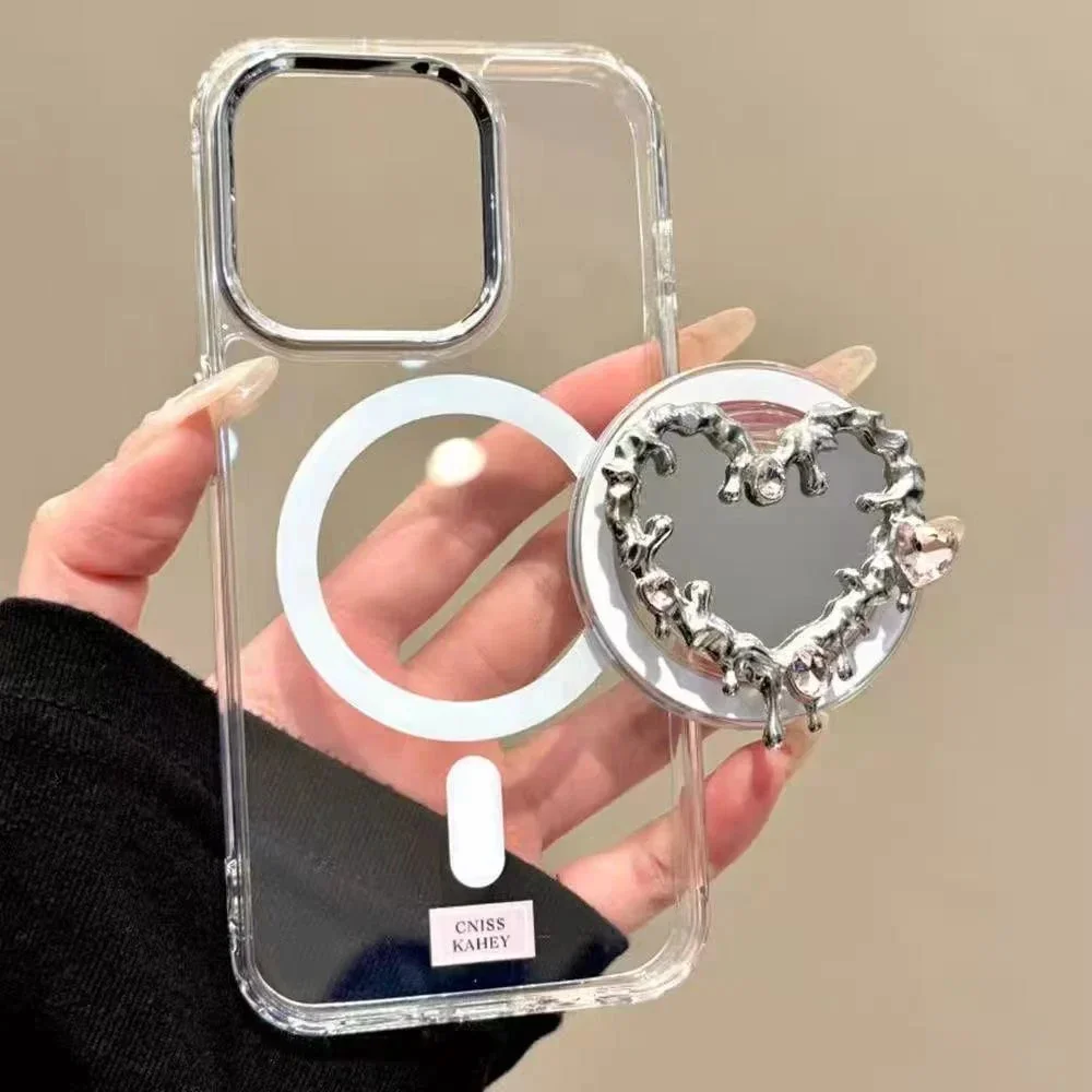 Miroir De Luxe Dobrável En Forme De Cœur D'amour Fondu 3D Pour Suporte Magsafe Griptok Anneau De Doigt De Suporte De Telefone Pour