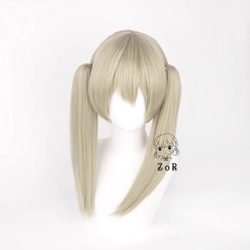 Anime Maka Albarn Cosplay Wigs Linen Double Clip Ponytail Heat Resistant Synthetic Hair Cosplay Wig + Wig Cap