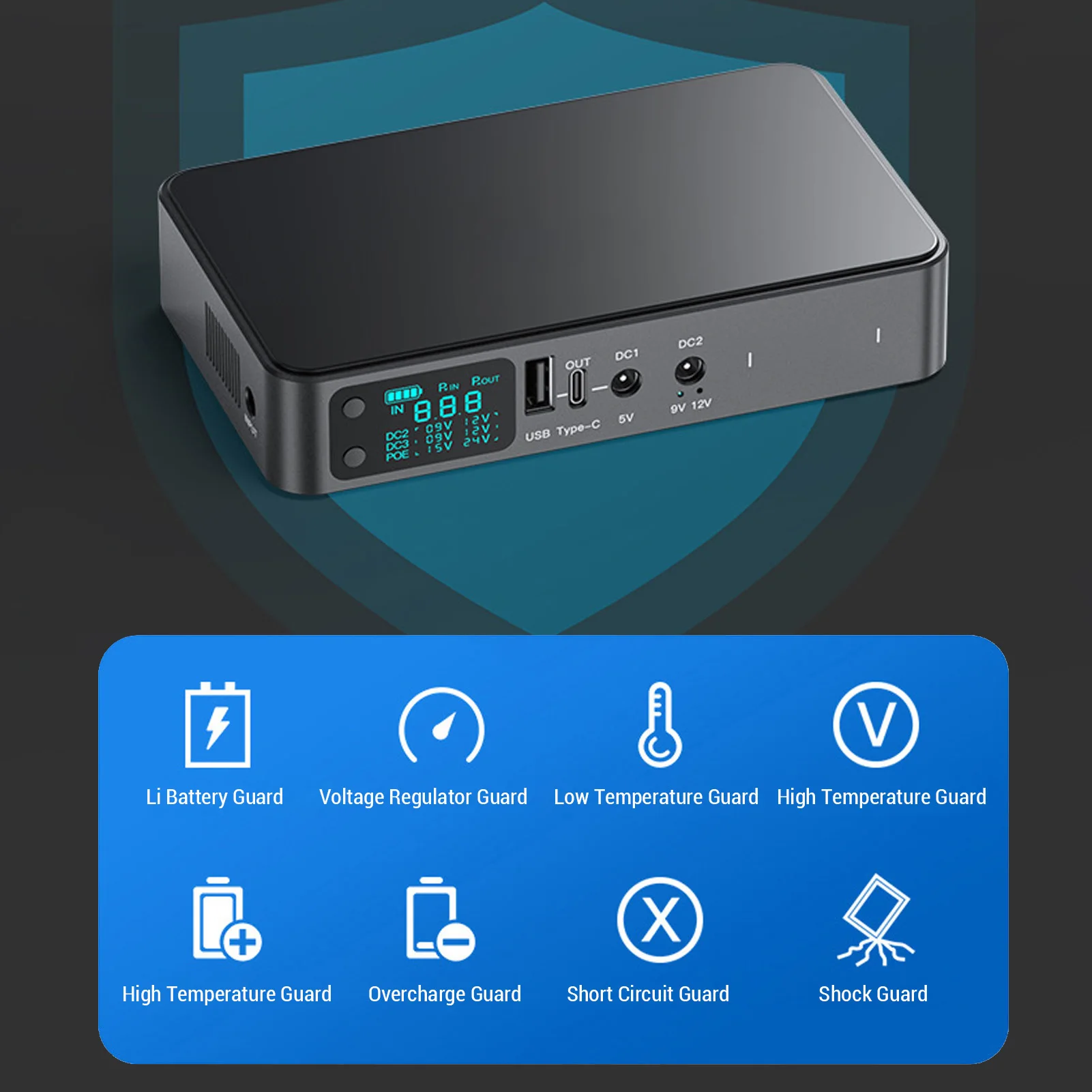 18000 مللي أمبير مصدر طاقة غير منقطع USB Tyрe-C تيار مستمر 5 فولت 9 فولت 12 فولت مخرج UPS بطارية احتياطية لنظام التحكم في الوصول جهاز توجيه الكاميرا