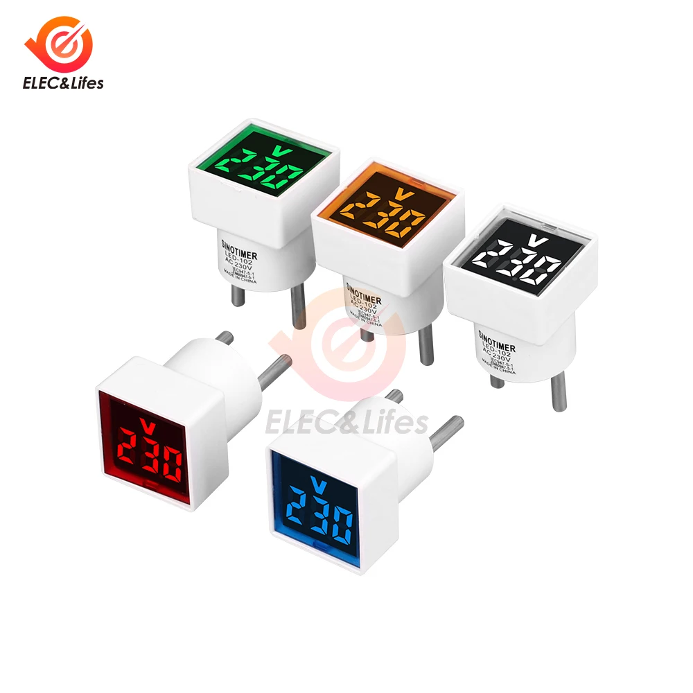 AC 220V/230V Universal Square European Plug Type Household Digital AC Voltmeter Indicator Voltage Measurement Range: 50~500V