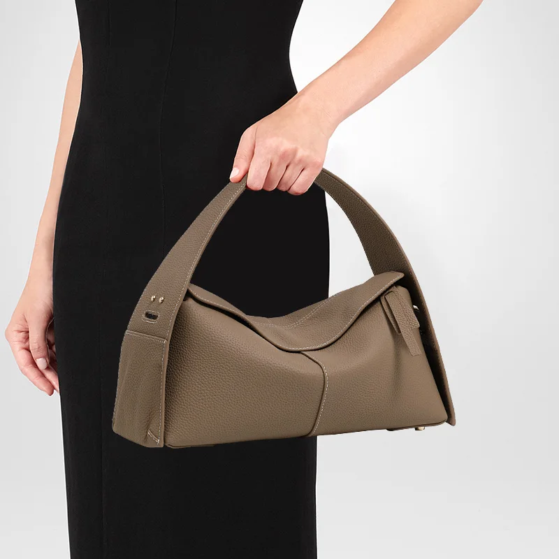 Genuine Cowhide Leather Women Hobo Bag, Casual Shoulder Bag with Detachable Strap, Large Capacity Handbag for Travel
