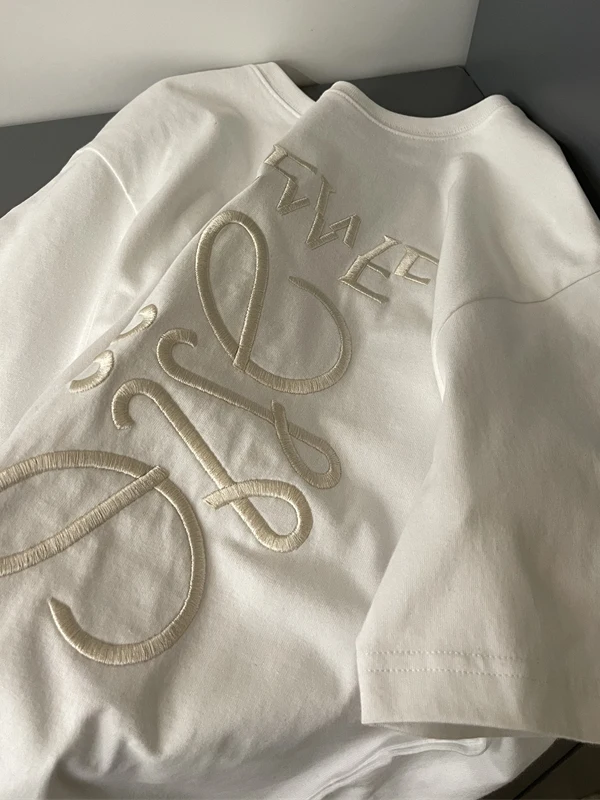 TIDEAN Summer 2026 Trendy Off-Set Letter Short Sleeve Cotton T-Shirt Unisex Loose Fit Casual Style Pure Color Top for Women
