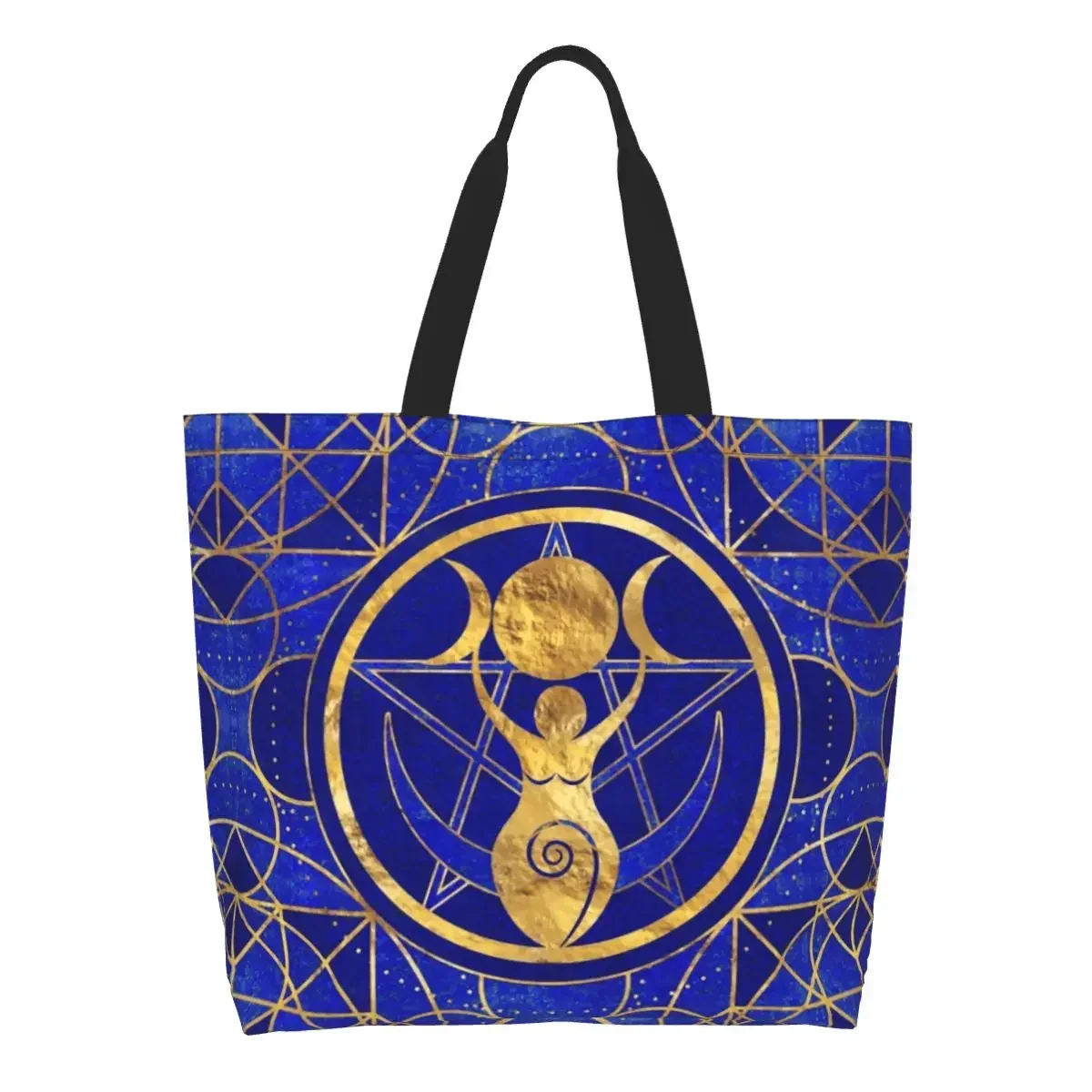 Fashion Triple Moon Goddess Shopping Tote Bag Recycling Pentagram Magic Witch Witchcraft Grocery Canvas Shopper Shoulder Bag