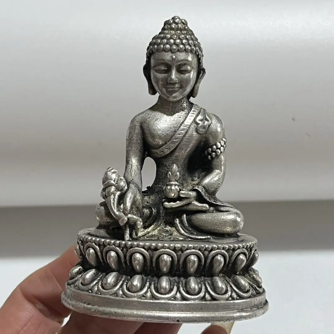 

3-inch Three Treasures Buddha Statue White Copper Ornament Home Buddhist Decoration Ornament