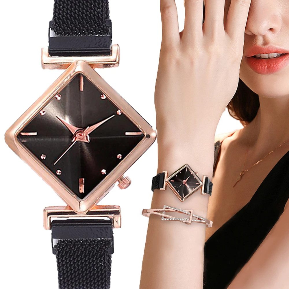 Luxury Women\'s Watch Fashionable Black Quartz Square Wristwatch Ladies Small Watch Lady Timepiece