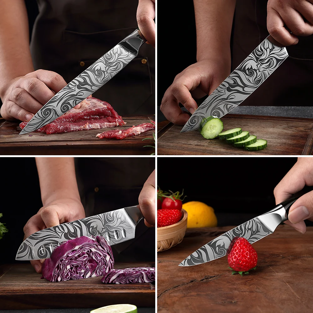 XITUO 1-10Pcs Luxury Chef Knife Set Ultra Sharp Kitchen Santoku Boning Knives Series Damascus Pattern Knife Green Resin Handle