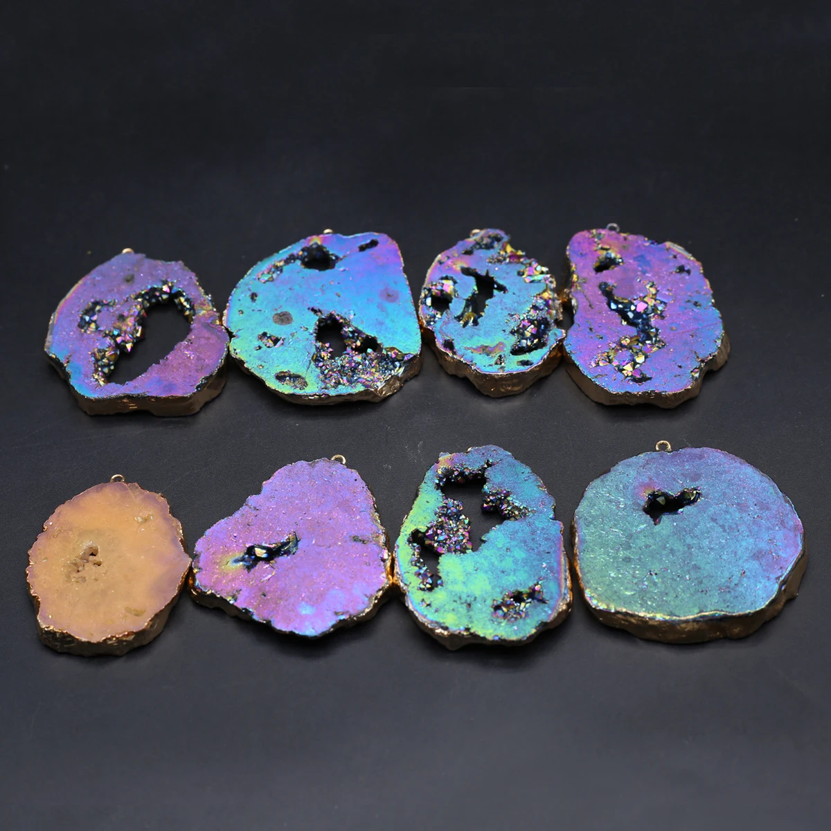 4PCS Natural Semi Precious Stone Embryo Agate Electroplated Color Irregular Shaped Pendant Jewelry Making DIY Accessories
