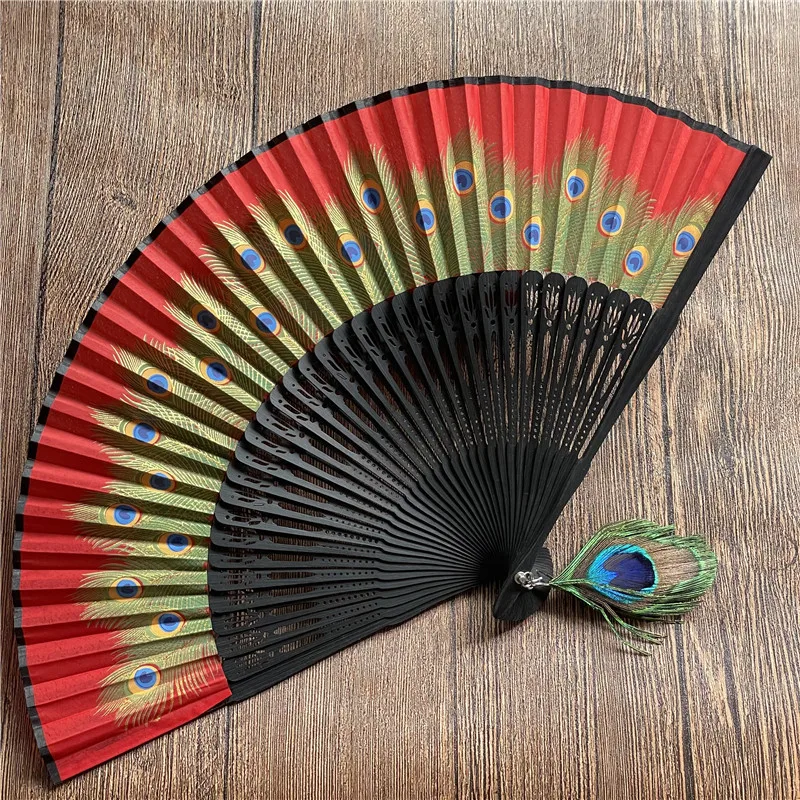 1PC Chinese Style Peacock Patterned Hand Fans Vintage Silky Handheld Folding Fan Pure Hand Embroidered Palace Fan 2025