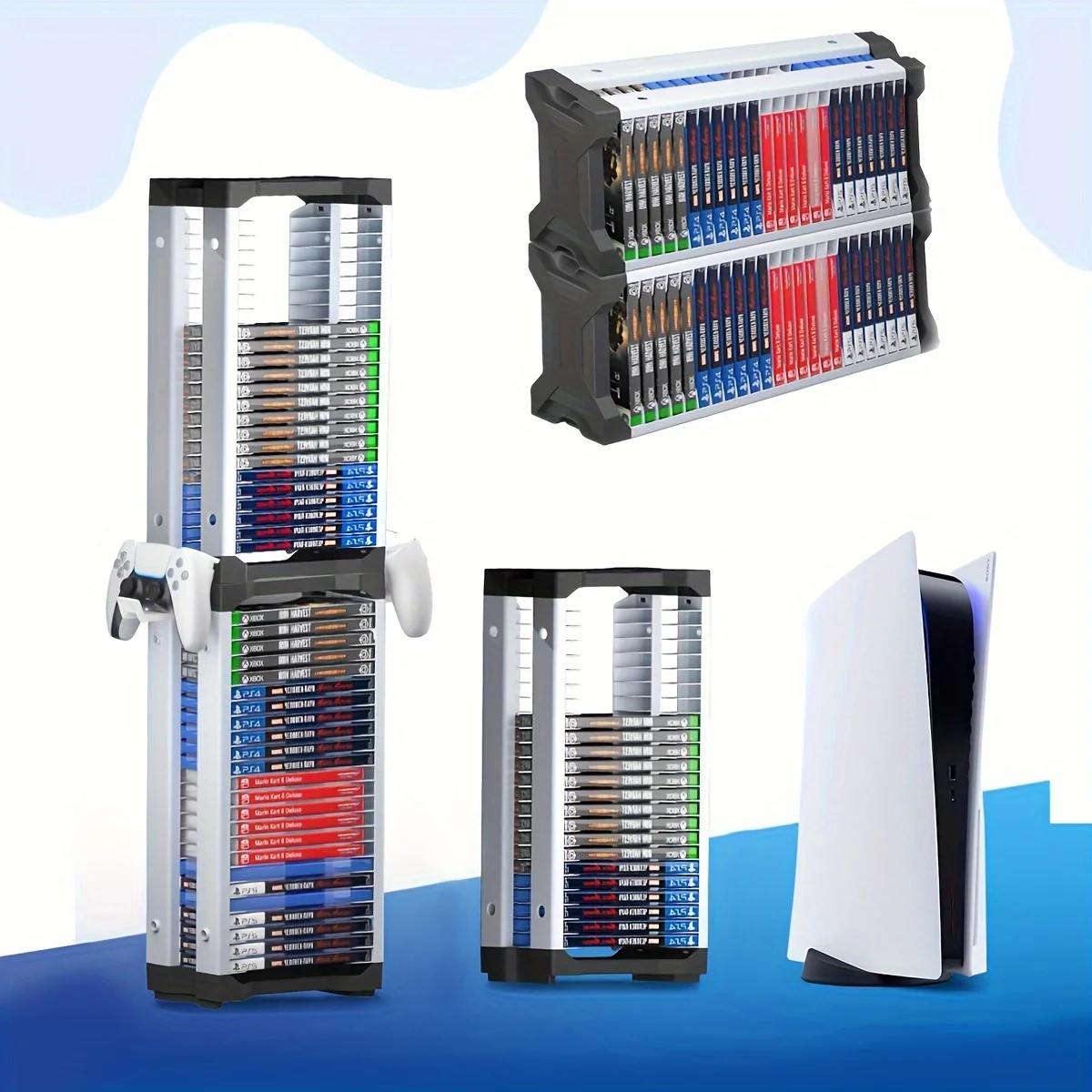 Torre de Almacenamiento para Videojuegos de PS5/PS4/PS3/PS2/Xbox One/Xbox 360 y Xbox Series X/S/Wii y Switch, Estuche para Discos DVD y Blu-Ray