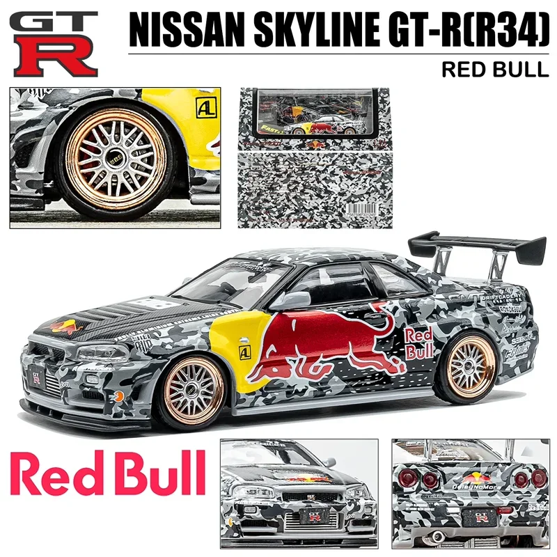 FAST&SPEED 1/64 NISSAN SKYLINE GT-R(R34) Red Bull Livery Alloy Toy Motor Vehicle Diecast Metal Model Gifts