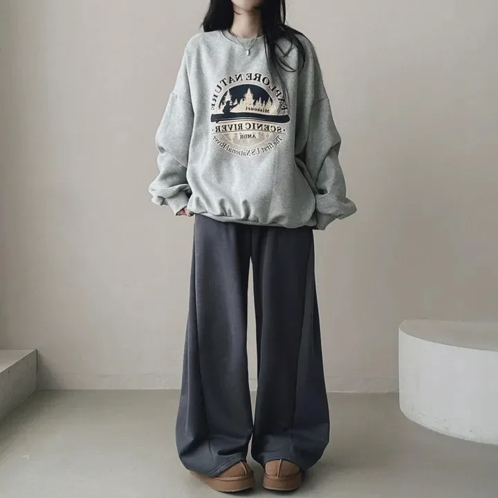 Sweat-shirt imprimé à manches longues pour femme, manteau ample, à la mode, coréen, vêtements d'automne 2021, Y2k, hauts épais