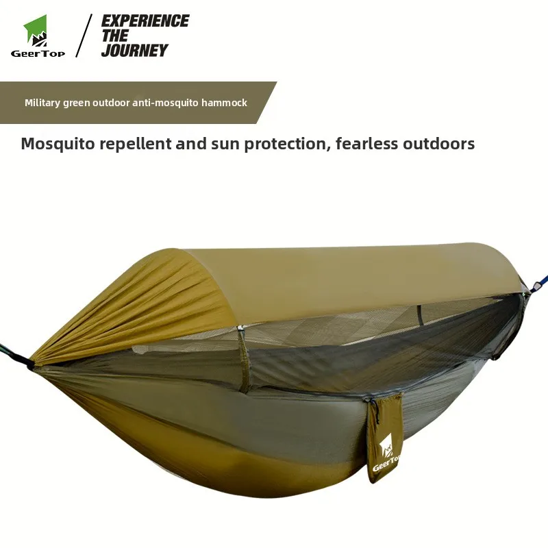 

Гамак для кемпинга на открытом воздухе с москитной сеткой и тентом от солнца - нейлоновая палатка-качели с защитой от опрокидывания для походов, альпинизма и рыбалки